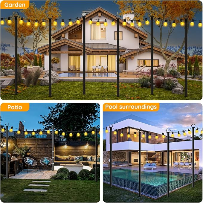 AHRLHR 4 Pack String Light Poles,Poles for Outdoor String lights10 Ft Metal Poles with Fork for Outdoor String Lights,Outdoor Light Poles with Fork,Patio,Deck,Backyard
