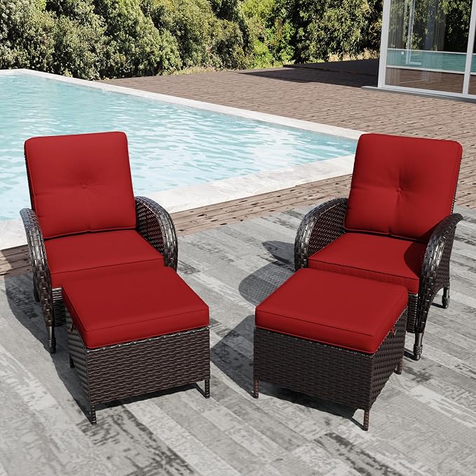 Joyside Wicker Patio Chairs, 4 Piece Rattan Outdoor Furniture with Thickened Cushions, High Back, Deep Seating, Wide Armrest, Outdoor Chairs for Porch, Deck