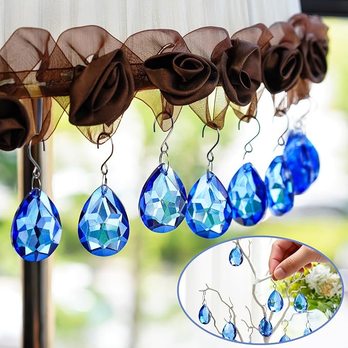 10 Pcs Blue Crystal Bauhinia Suncatcher Prisms Chandelier Window Decor | Blue Crystal Bauhinia Prisms Suncatcher Pendants 38mm Chandelier Beads Replacement for Window Wedding Party Decor
