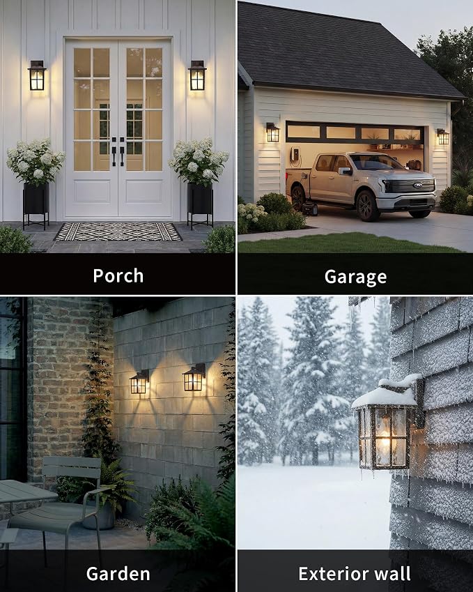KDG Brown Outdoor Waterproof Modern Patio Wall Light Fixtures Set of 2 | E26 Socket Exterior Lanterns & Sconce with Tempered Glass, Wall Mounted Lamps for Home, Front Door, Garden, Garage, Porch