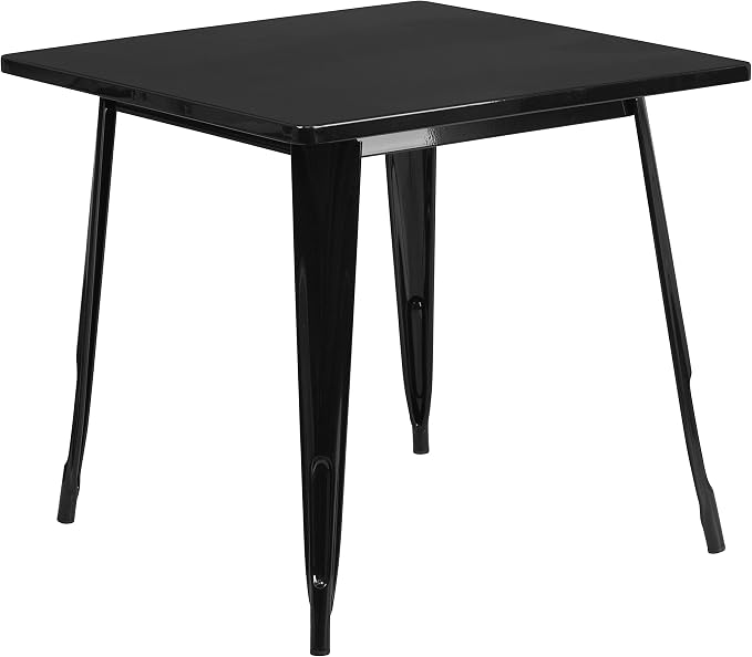 Merrick Lane Nash Indoor-Outdoor Dining Table Only- Black Powder Coated Finish - 31.5" Square Top - 27.25" Wide Base - Bracing for Added Stability