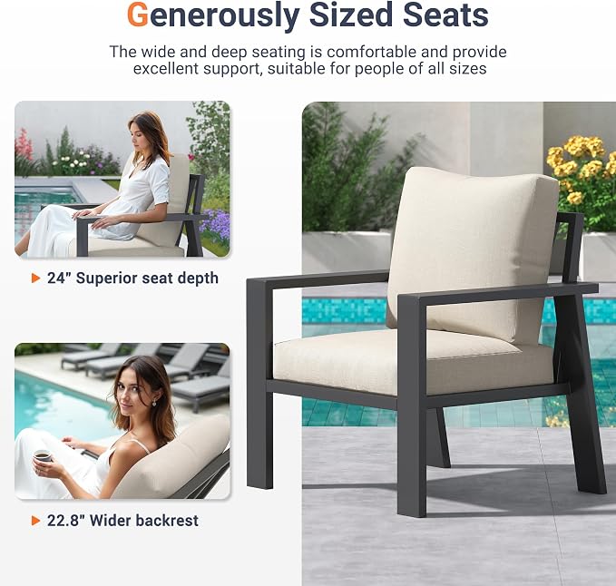UDPATIO Aluminum Outdoor Patio Furniture Set 5 Pieces Metal Patio Conversation Sets Modern Sofa Seating Set with Coffee Table for Deck,Garden Backyard, Beige