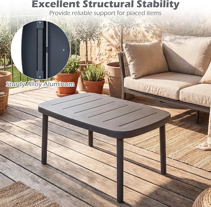 Tangkula Outdoor Coffee Table, Patio Tea Side Table with Aluminum Alloy Rods, Weather-Resistant Small End Table, Outside Accent Coffee Table for Poolside, Balcony, Garden, Porch and Lawn (Gray)