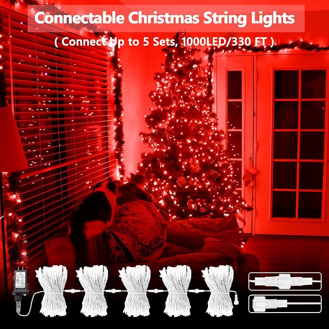 200 LED Connectable String Lights, 66FT Christmas Lights Outdoor Indoor | Red, 13 Modes, Timer, Clear Wire Waterproof Twinkle Fairy Lights Plug in for Bedroom Classroom Patio Xmas Tree Decor