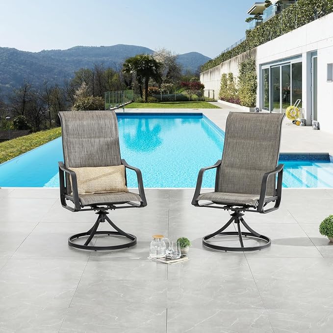 LOKATSE HOME Patio Chairs Set of 2, Outdoor Swivel Rocker Dining Chairs with Breathable Fabric and Powder Coated Steel Frame for Porch Balcony, Grey