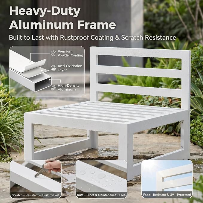NICESOUL 7 Pcs Modern Aluminum Outdoor Patio Furniture Set with Fire Pit Table Propane/Gas, Extra Large All-Weather Modular Sectional Couch, 29" Wide Deep Seating Conversation Sofa for Outside, Red