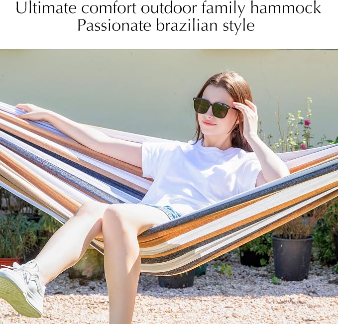 PNAEUT Family Hammocks for Outside, Replacement Outdoor Tree Hammock for Indoor Patio Porch Garden (Coffee, Large)