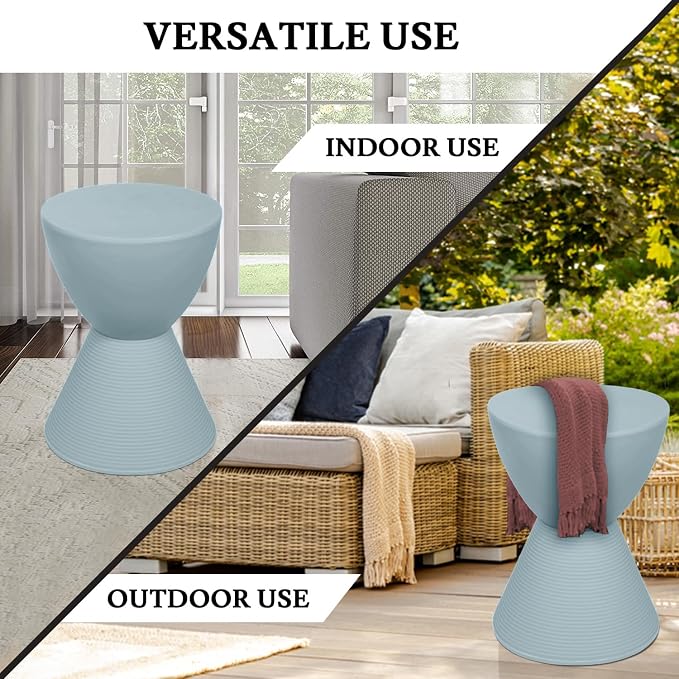 LeisureMod Modern Hourglass Side Table - ABS Shell Drum End Table with Storage for Indoor & Outdoor Use, Dusty Blue