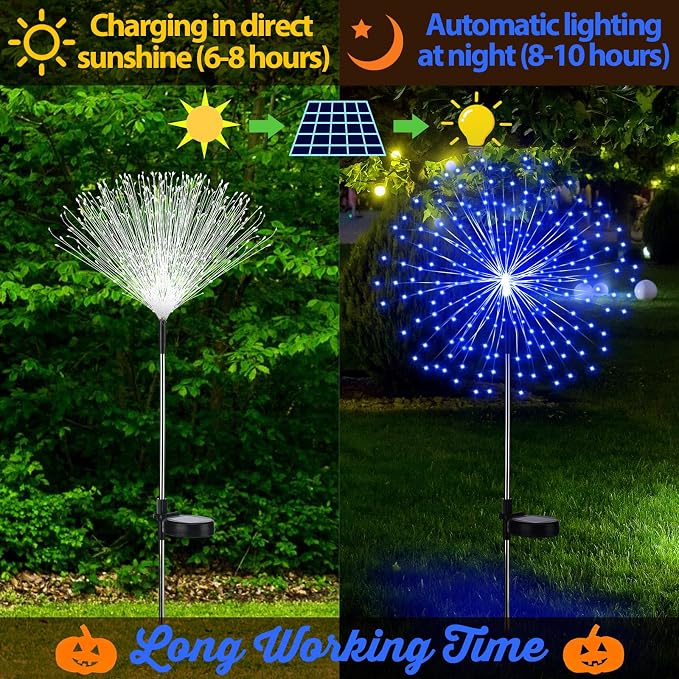 Tujoe Halloween Decoration Outdoor 4 Pack Solar Firework Light with 180 LED Halloween Solar Lights 8 Lighting Modes for Yard Garden Pathway Party Decoration(Blue)
