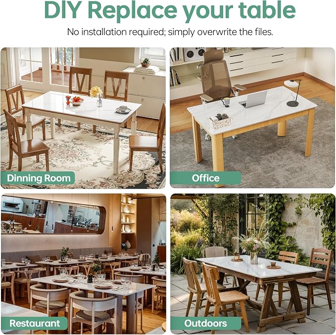 Rectangle Table Top,63” x 31.5” White Sintered Stone Tabletop, DIY Replacement & Cover Marble Desktop, Scratch & Wear Resistant, Easy to Clean, Suitable for Indoor & Outdoor