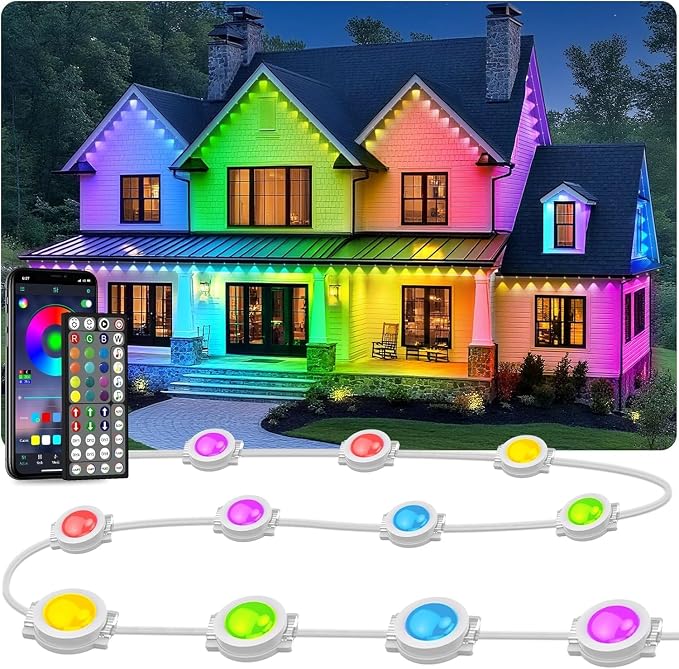 LITSOUL 400FT Permanent Outdoor Lights for House Waterproof, Smart RGB Eave LED Lighting with 16 Million Colors, IP67 Outdoor Strip Lights for Christmas Halloween Holiday Daily Decorations(400FT)