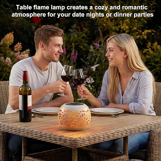 Solar Table Lights Outdoor Waterproof Dancing Flickering Flame Solar Lantern | Solar Lantern Decorative Metal Desktop Lamp for Gifts for Women Outside Garden Yard Patio & Indoor Tabletop Decor