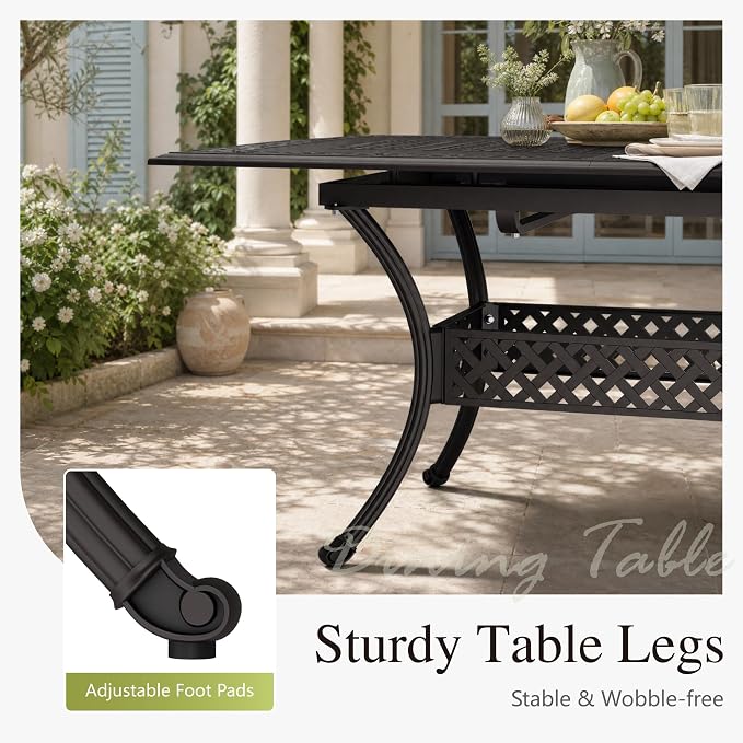 Sophia & William Extendable Outdoor Dining Table Cast Aluminium Patio Table 6-Person Rectangular with 2.1" Umbrella Hole for Porch Backyard, Bronze
