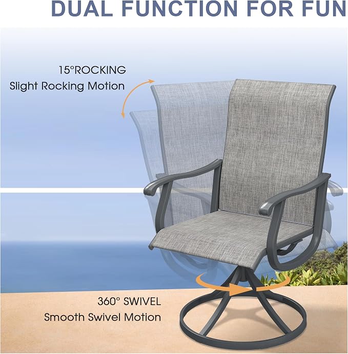 VICLLAX 5 Pieces Patio Dining Set, Patio Furniture Set of 4 Patio Swivel Dining Chairs and Square Patio Table, Grey Chairs & Antique Grey Tabletop