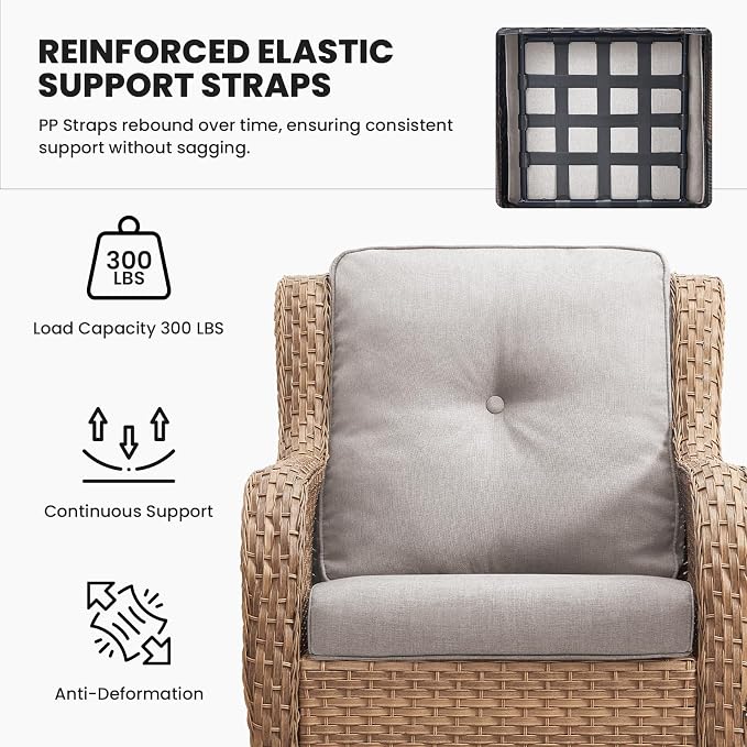 Belord Patio Chairs Set of 2-300 LBS Weight Capacity Outdoor Wicker Chairs with High Backrest Removable Cushion, All Weather Outdoor Seating Rattan Dining Chairs for Porch Balcony Backyard Yellow