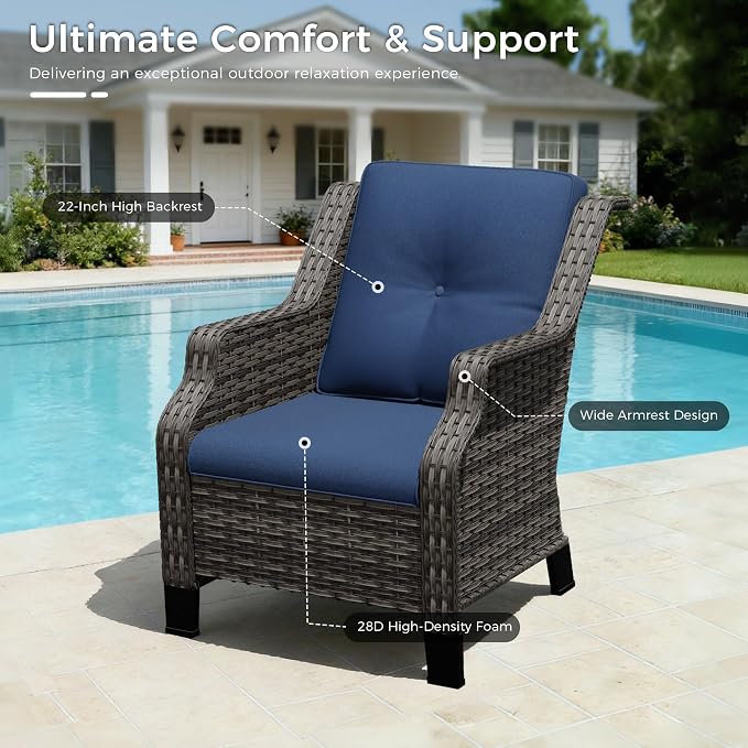Outdoor Patio Furniture Set, 6 Piece Wicker Patio Furniture with Thick Cushions, Curved Armrest, Deep Seating, Rattan Outdoor Chairs for Porch, Deck, Balcony