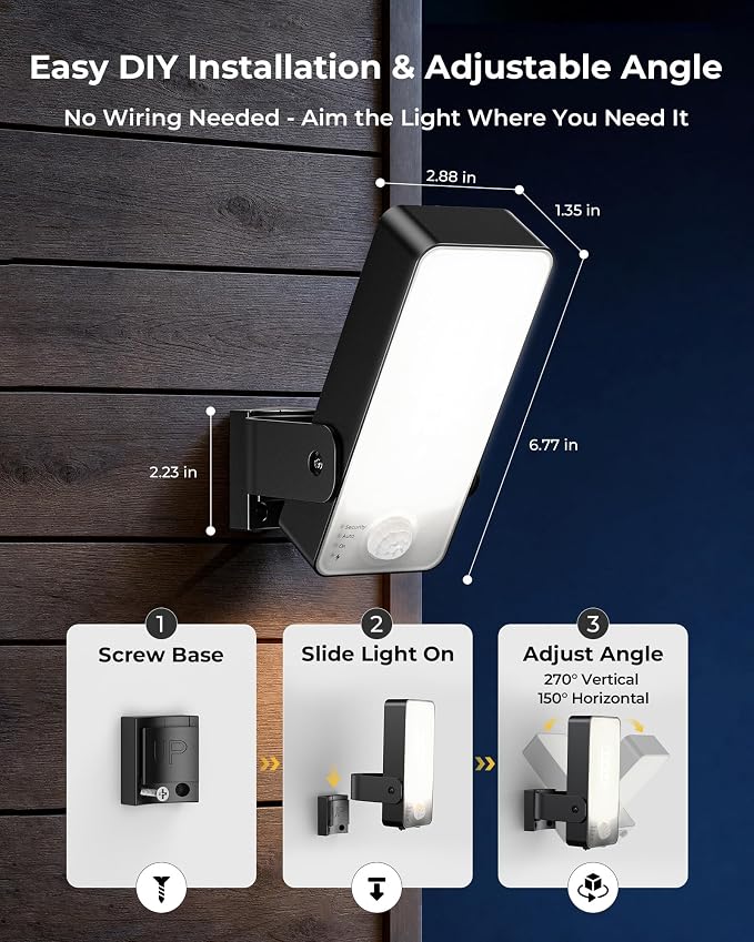 Motion Sensor Outdoor Wall Lights, 10000mAh Rechargeable Battery Powered Outdoor Lights with Remote, 3 Modes with Red Alert, Dimmable & 3CCT, Outdoor Security Lights for Porch, Backyard, Garage