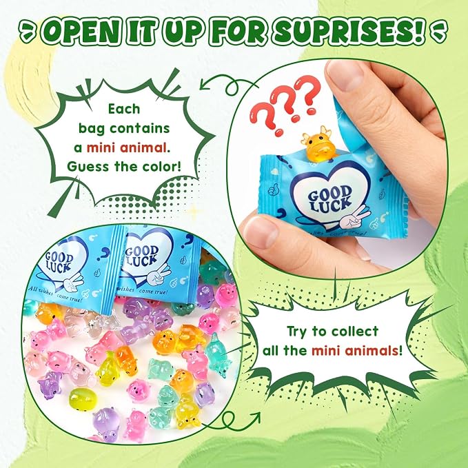 150 Pcs Mystery Bag Mini Resin Animals, Glow in The Dark Blind Bags with Storage Box, Forest Variety Pack, Miniature for DIY Crafts, Micro Landscape Fairy Garden Decor, Party Favors, Gifts (Animals)