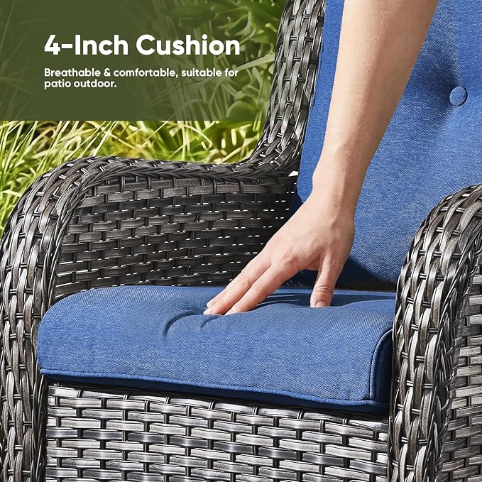Rilyson Patio Chairs Outdoor Wicker Chair - Rattan Dining Chairs Porch Chairs Outside Club Chairs with High Back and Deep Seating(Mixed Grey/Blue)