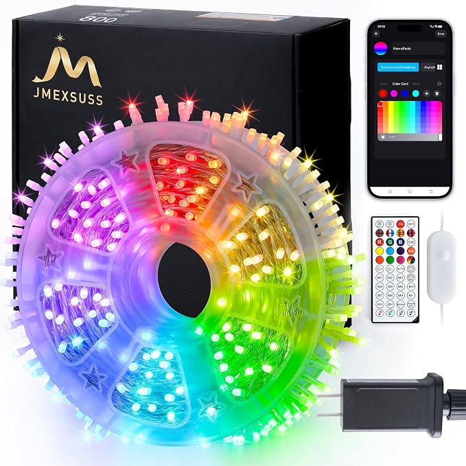 JMEXSUSS 800 LED RGB String Light Outdoor Indoor, Halloween Lights Plug in | 264 Ft Color Changing Christmas Lights Clear Wire Smart Lights for Bedroom Tree Room Party Birthday Xmas Decor, Remote