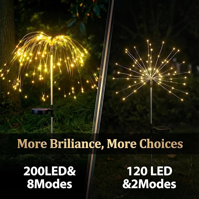 Solar Firework Lights Outdoor, Adjustable 32" to 51" Extra Tall, 200 LED Stainless Steel 3-Section Pole, 8 Modes Waterproof Starburst Garden Lights for Yard Pathway Walkway Decor(Warm White 6 Pack)