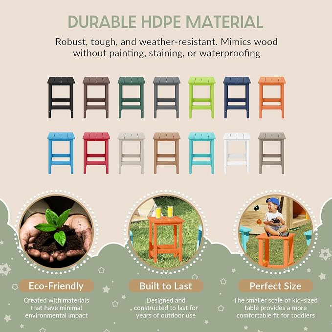 WestinTrends Malibu Kids Outdoor Patio Furniture HDPE Adirondack Square Side Table, Orange