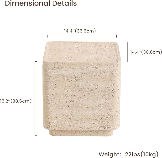 HOMPUS Outdoor Side Table Rectangular, Concrete Cement Side Table Lightweight MgO End Table, Patio Accent Coffee Table Garden Tool for Patio, Porch and Deck, Milky Yellow