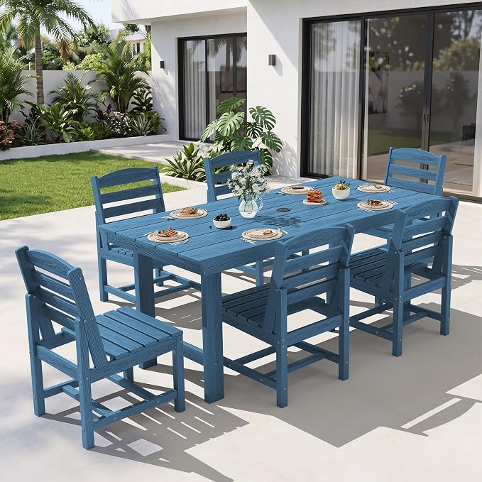 KINGYES Patio Armless Dinning Chairs Set of 2, HDPE All-Weather Outdoor Patio Chairs for Garden Backyard, Blue
