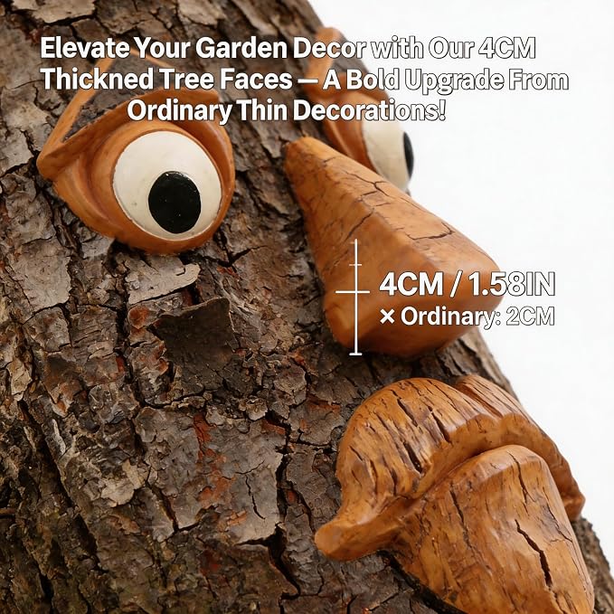 Tree Faces Decor Outdoor, Large Whimsical Old Man Tree Hugger Statues, Resin Tree Art for Garden Yard Patio, Funny Tree Peeker Sculptures for Halloween Easter (A)
