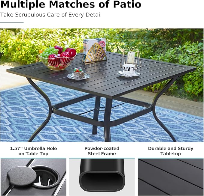 MFSTUDIO 5 Pieces Patio Dining Set, Patio Table and Chairs for 4, Outdoor Rattan Dining Furniture, Outdoor Square Dining Table with Wicker Chairs, Deck, Backyard