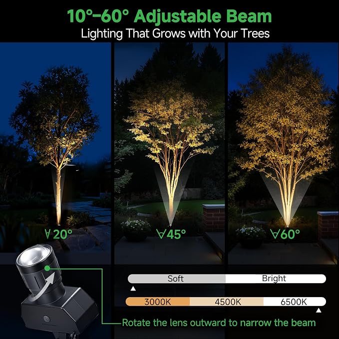 Solar Spot Lights Outdoor, Adjustable Beam Focus Uplights for Trees, Waterproof Separate Panel Bright Spotlight, LED Warm White & Daylight Selectable for House Exterior Flag 2 Pack