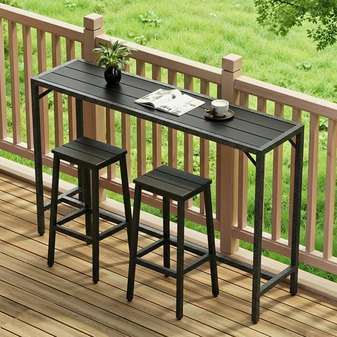 TLSUNNY Outdoor Bar Table, 40" Patio Counter Height Table, High Top Furniture w/HDPE Top, E-Coating & Hammer-Finish Frame, Adjustable Foot, All Weather for Hot Tub,Balcony,Poolside,Kitchen
