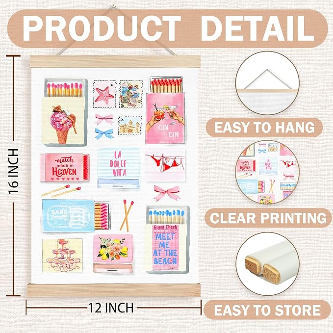 FDHSPAAM Retro Pink Beach Wall Art Decor, Beach House Decor, Coquette Pastel Coastal Beachy Aesthetic Wall Art Posters for Girls Bedroom Dorm Apartment College, 12x16 Inch