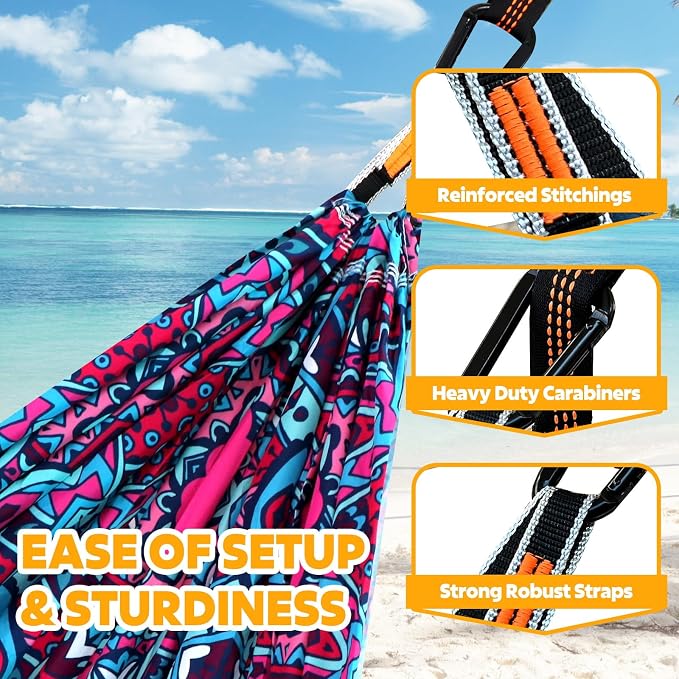 NATUREFUN Ultra-Light Travel Camping Hammock | 300kg Load Capacity,Breathable,Quick-Drying | 2 x Premium Carabiners,2 x Nylon Slings Included | Outdoor Indoor Garden