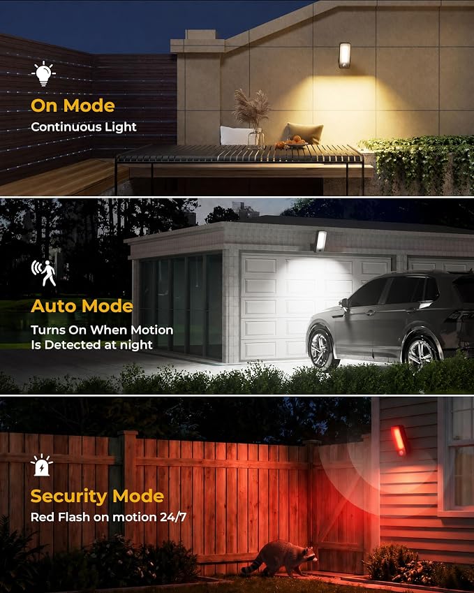 Motion Sensor Outdoor Wall Lights, 10000mAh Rechargeable Battery Powered Outdoor Lights with Remote, 3 Modes with Red Alert, Dimmable & 3CCT, Outdoor Security Lights for Porch, Backyard, Garage