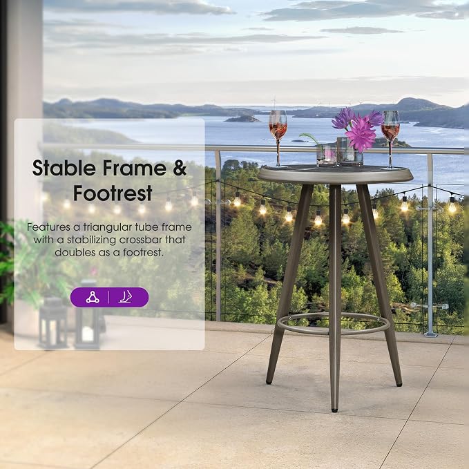 PURPLE LEAF Counter Height Bar Stools Table Dining Table with Weather Resistant for Patio Garden Grey