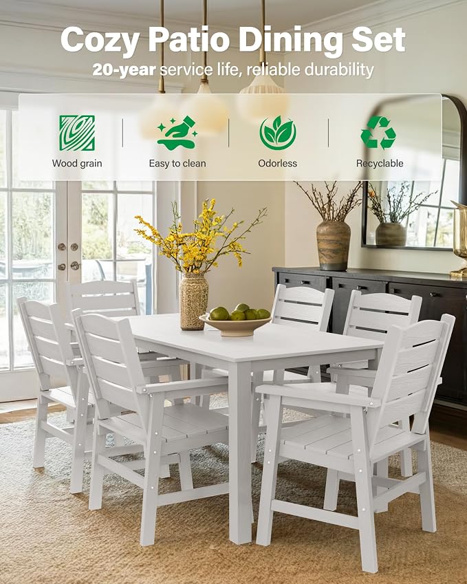 YEFU Outdoor Patio Table HIPS: 67" Rectangle Outdoor Dining Table with Umbrella Hole & Metal Aluminum Frame - All-Weather Patio Dining Table for 6 Modern Outside Furniture for Deck Garden White