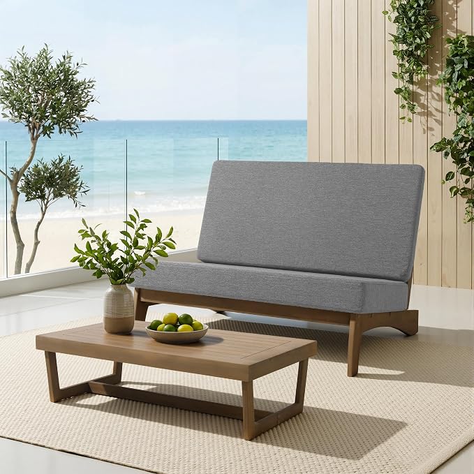 4 Piece Wood Outdoor Patio Frutnire Set, 4 Seater Patio Conversation Sets with Thick Cushions, Outdoor Sectional Furniture with Coffee Table - Gray