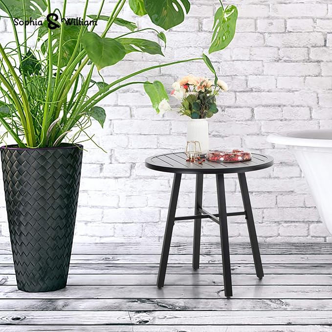 Sophia & William 28" Patio Outdoor Bistro Table, Round Black Metal Side End Table, Small Portable Coffee Dining Table,Outdoor Furniture Table for Garden, Porch, Balcony, Yard