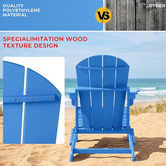 Costaelm Patio Conversation Set, 5 piece Balcony Furniture, Small Patio Firepit Furniture Outdoor Adirondack Square Coffee Table and Chair for Backyard Lawn Porch Pool Garden, Pacific Blue