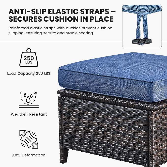 Belord Outdoor Wicker Furniture 5 Pieces Patio Furniture Set Patio Chairs with Ottomans and Side Table Conversation Set for Porch Garden Deck Balcony Poolside