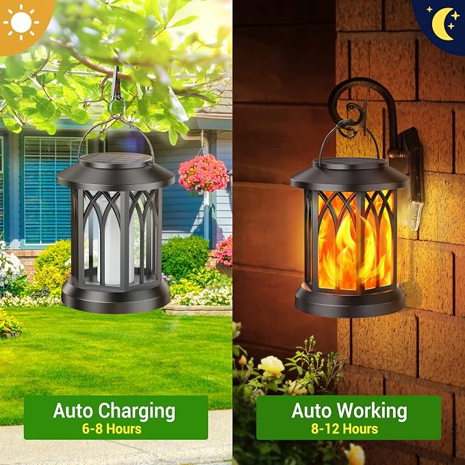 KOOPER 6 Pack Solar Lantern Outdoor Lights, Upgraded Flickering Flame Solar Lanterns Outdoor Waterproof, Auto ON/OFF Lanterns Decorative Outdoor, Hanging Lantern for Yard Patio Lawn Table Garden Decor