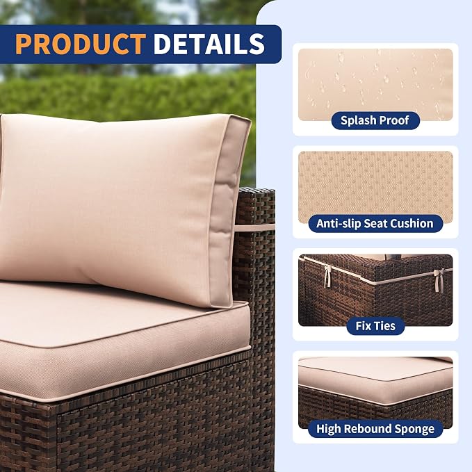 Patio Furniture Set, Modular 12-Piece Patio Conversation Sets with Coffee Table, All-Weather Wicker Outdoor Sectional for Backyard and Balcony, Grey (Waterproof Covers Included)