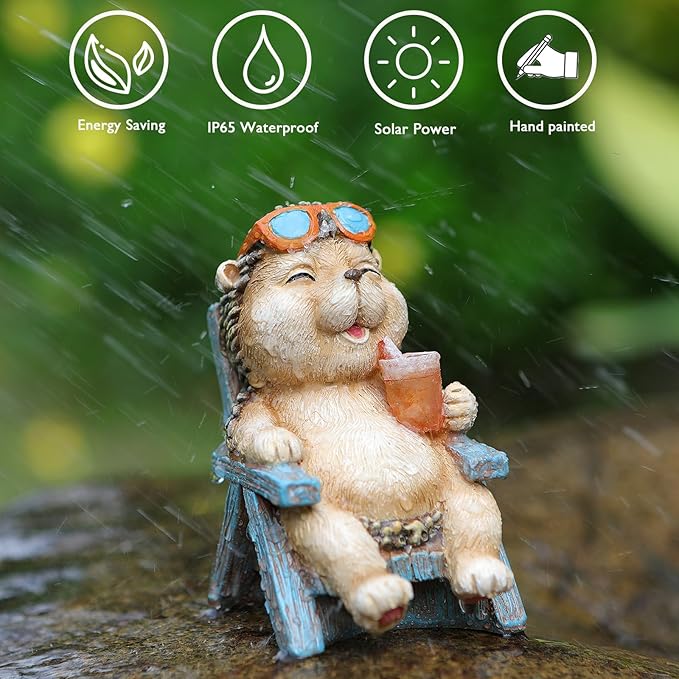 FOXMIS Hedgehog Statue Outdoor Solar Garden Decor for Outside Lawn Yard Patio, Home Office Decorations Indoor Lights, Ideal Ornaments Birthday Gifts for Mom Women Grandma