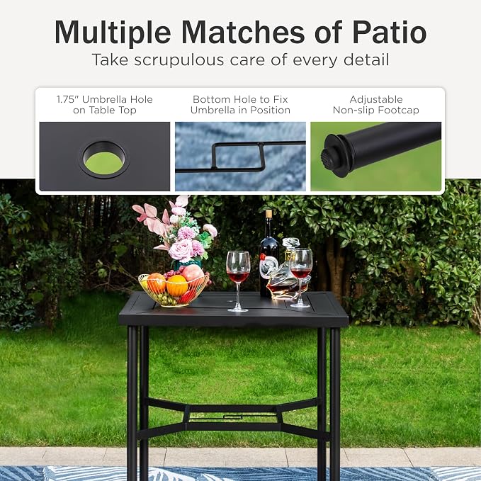 PHI VILLA Patio Bar Table for 4,Square 32"x32" Outdoor Dining Table with Sturdy Steel Frame,Mesh Patio Furniture for Backyard,Garden and Deck,Outdoor Furnitrue Garden Table