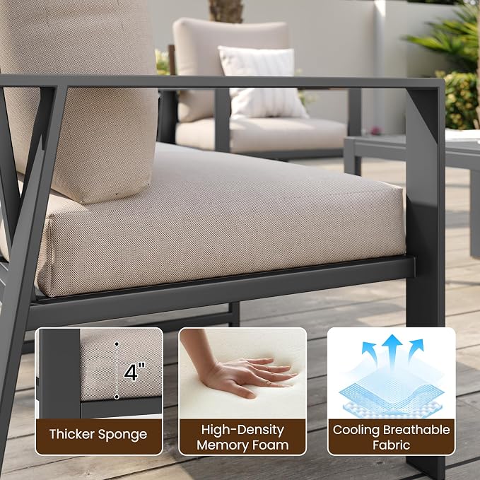 Aluminum Outdoor Furniture Loveseat Small Patio Couch Love Seat Outdoor Chairs with 4" Cushion Loveseats Sofa for Poolside,Balcony,Deck,Yard