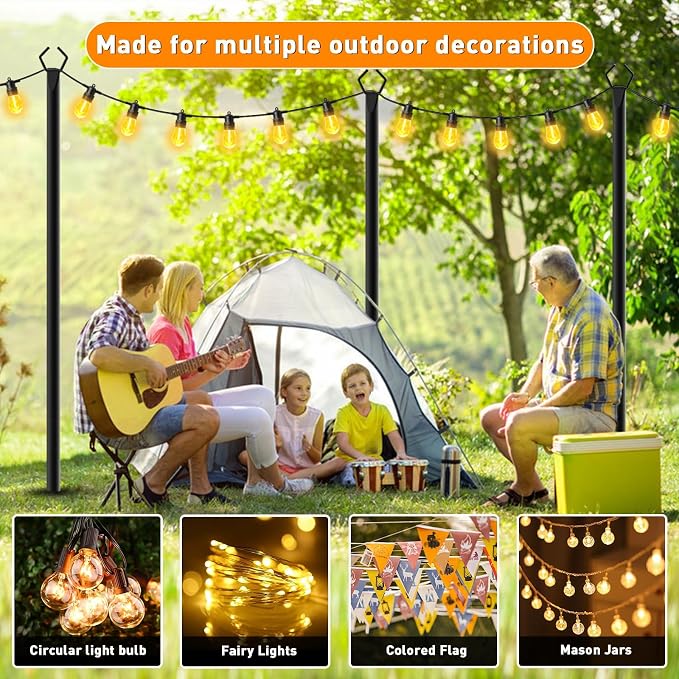 6 Pack10 FT String Light Poles,Metal with Fork Lights Poles for Outdoor String Light, Rustproof Heavy Duty for Outside Garden,Patio,Wedding,Backyard,Deck,Party