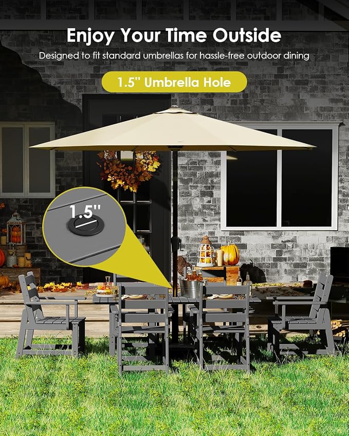 GREENVINES Outdoor-Dining-Table | 75” | HDPE | 2 Connectable Square Tables for 6 | Slatted | All-Weather | Patio Furniture | for Poolside Backyard Garden | Grey