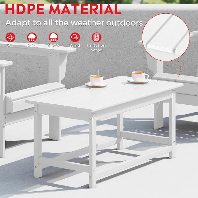 Costaelm Adirondack Conversation Table, HDPE Outdoor Drink Weather Resistant, Outdoor Patio Porch Accent Balcony Table for Pool, Seaside, Backyard, White