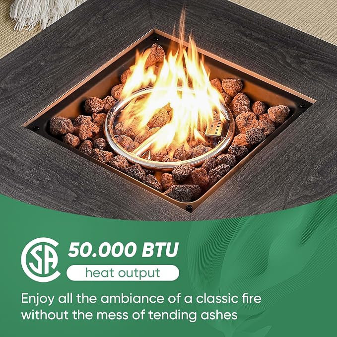 Belord Patio Furniture Set with Fire Pit Table,7 Piece Wicker Outdoor Furniture Set, Swivel Rocker Chairs with Ottomans and Sofa, All Weather Patio Conversation Set, for Pool,Yard,Brown Wicker/Blue